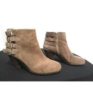 Sam Edelman Lucca Beige Tan Leather Medium Heel Buckle Accent Ankle Booties 7M